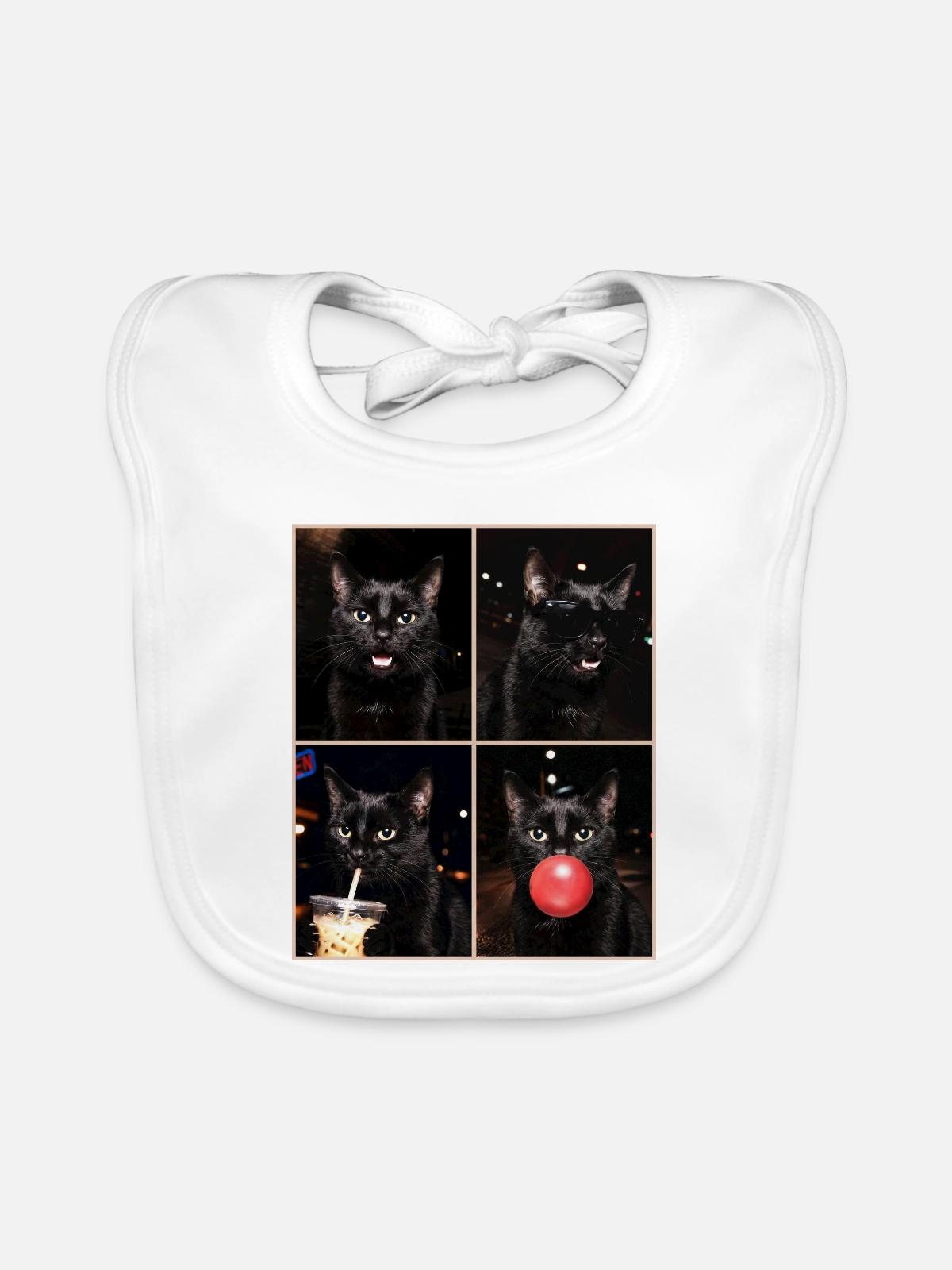 Katzen schwarze Katze - Baby Bio-Lätzchen - Weiß - Vorne