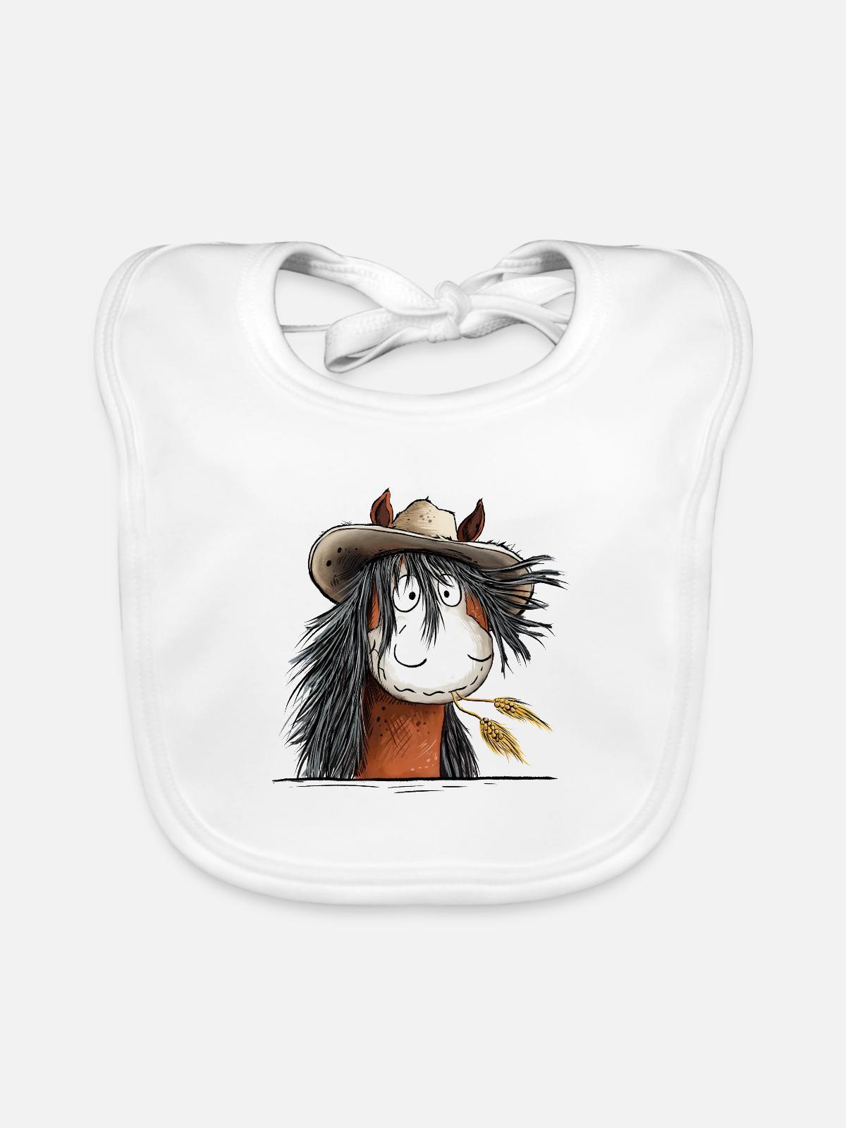 Westernpferd mit Strohhut - Baby Bio-Lätzchen - Weiß - Vorne