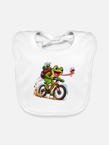 Funny Frog Riding Bicycle Cartoon - Baby Bio-Lätzchen - Weiß - Vorne