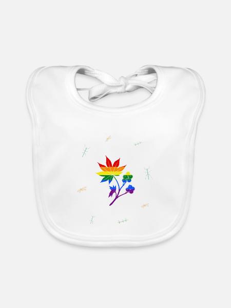 Rizinus & Stabheuschrecke - Botanische Kunst LGBTQ - Baby Bio-Lätzchen - Weiß - Vorne