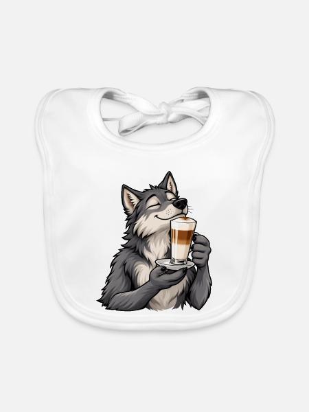 Wolf mit Latte Macchiato - Baby Bio-Lätzchen - Weiß - Vorne