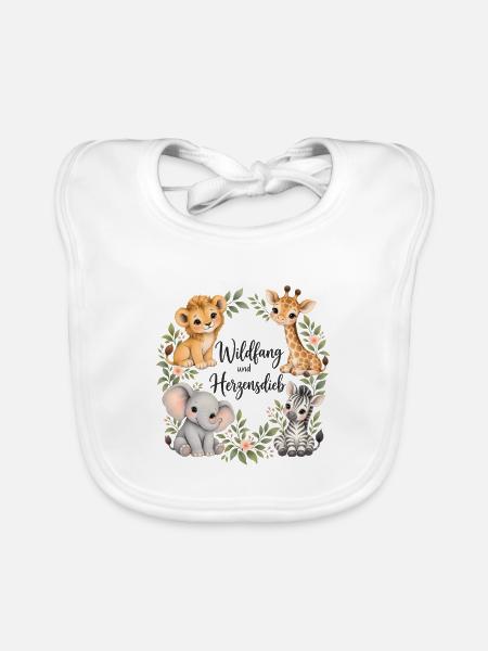 Wildfang und Herzensdieb Safari Tiere Aquarell - Baby Bio-Lätzchen - Weiß - Vorne
