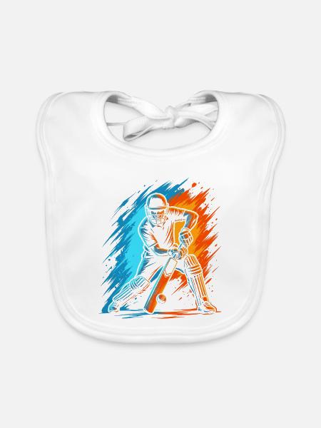 Cricket Herren Kinder Cricketspieler - Baby Bio-Lätzchen - Weiß - Vorne