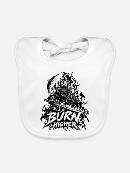 Flammen-Samurai Brenn Höher - Baby Bio-Lätzchen - Weiß - Vorne