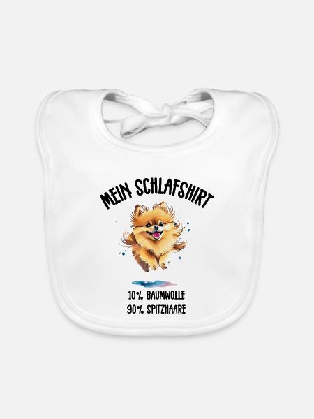 Zwergspitz Springend Schlafshirt - Baby Bio-Lätzchen - Weiß - Vorne