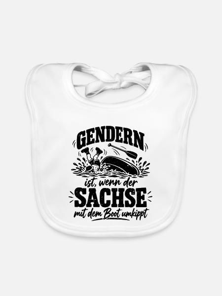 Gendern ist, wenn der Sachse mit dem Boot umkippt - Baby Bio-Lätzchen - Weiß - Vorne