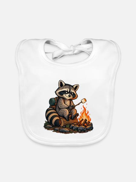 Waschbär am Lagerfeuer - Baby Bio-Lätzchen - Weiß - Vorne