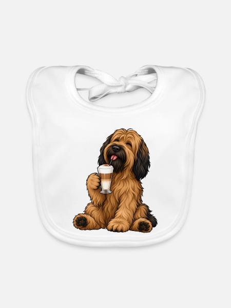 Briard mit Latte Macchiato - Baby Bio-Lätzchen - Weiß - Vorne