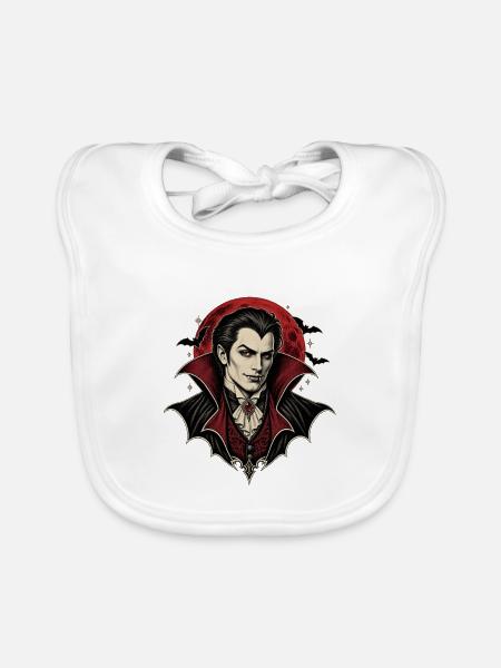 Vampir vor rotem Mond – Gothic Halloween - Baby Bio-Lätzchen - Weiß - Vorne