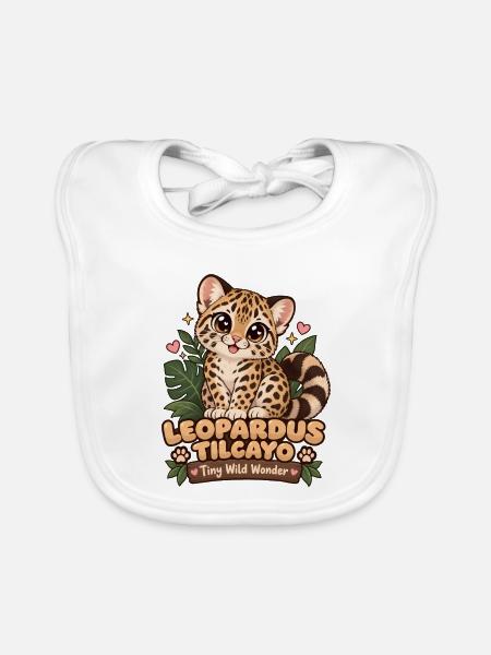  Leopardus Tilcayo Gepunktete Süße Wilde - Baby Bio-Lätzchen - Weiß - Vorne