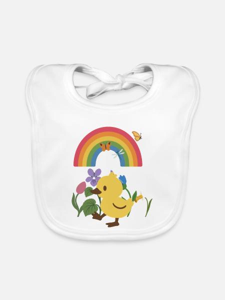 Blumengeschenk · Schmetterling · Entenküken - Baby Bio-Lätzchen - Weiß - Vorne