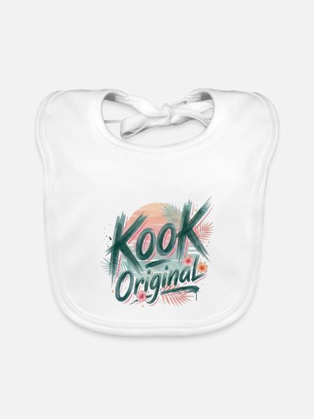 Kook Original Surf Aquarell Sonnenuntergangspalmen - Baby Bio-Lätzchen - Weiß - Vorne