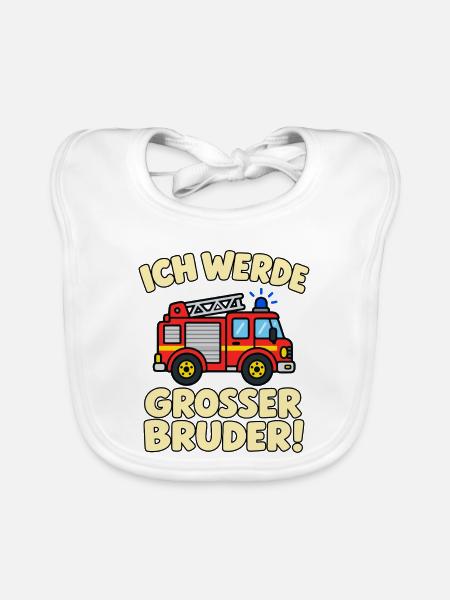 Ich werde großer Bruder – FeuerwehrRotes Feuerwehr - Baby Bio-Lätzchen - Weiß - Vorne