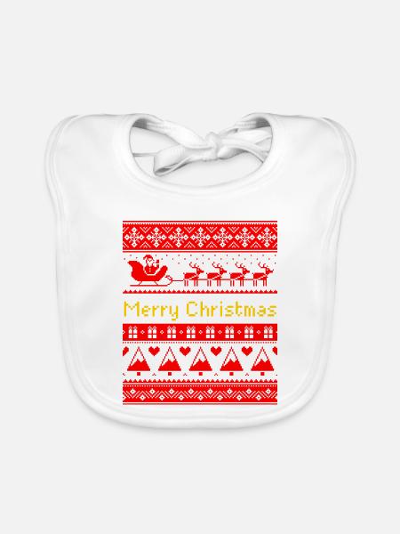 Hässliches Weihnachts-Pixel-Kunst-Weihnachtsmann-Schlittenmuster - Baby Bio-Lätzchen - Weiß - Vorne