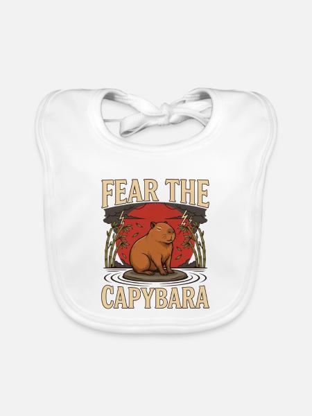 Fear the Capybara – Lustiges Vintage-Tierdesign - Baby Bio-Lätzchen - Weiß - Vorne