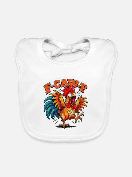 Funny F-CAW-F Crazy Rooster Retro Chicken - Baby Bio-Lätzchen - Weiß - Vorne