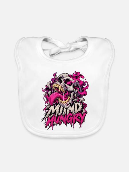 Mind Hunger Schädel in Pink Flammen - Baby Bio-Lätzchen - Weiß - Vorne