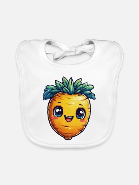 Kawaii Karotten Motiv - Baby Bio-Lätzchen - Weiß