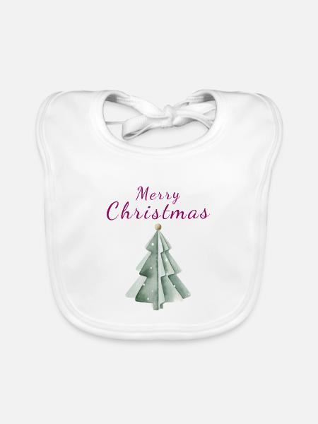 Minimalistischer Weihnachtsbaum Aquarell Tannenbau - Baby Bio-Lätzchen - Weiß - Vorne