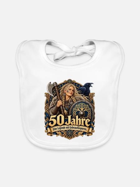 50.Geburtstag Schildmaid - Baby Bio-Lätzchen - Weiß - Vorne