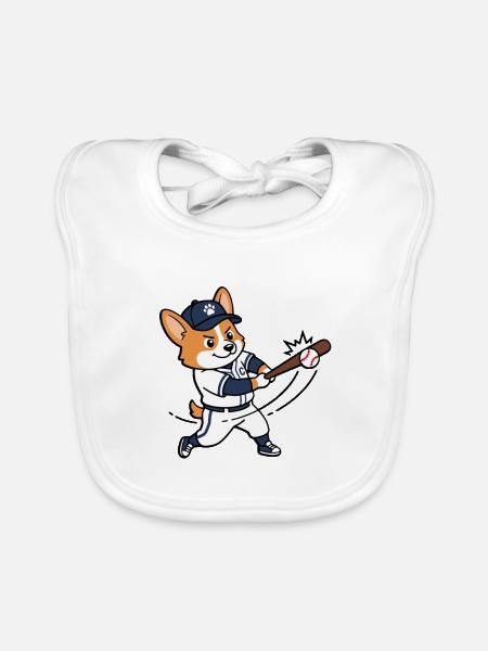 Süßer Corgi-Hund spielt Baseball, Sportliebhaber - Baby Bio-Lätzchen - Weiß - Vorne