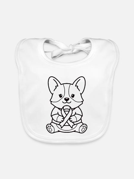 Süßes Corgi-Band Brustkrebs-Bewusstseins-Hundegeschenk - Baby Bio-Lätzchen - Weiß - Vorne