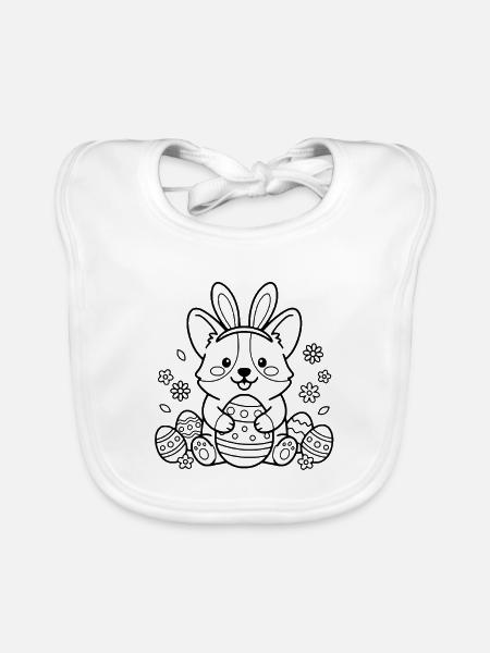 Niedlicher Corgi mit Kaninchenohren Easter Egg-Übersicht - Baby Bio-Lätzchen - Weiß - Vorne