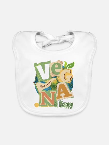 Vegan Welt Collage - Baby Bio-Lätzchen - Weiß - Vorne