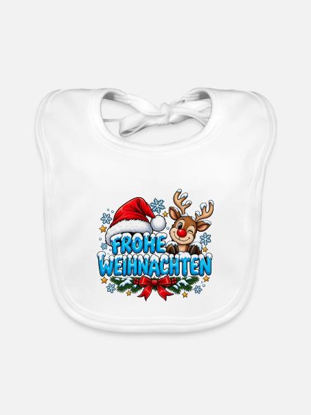 Frohe Weihnachten Süßes Rentier und Bommelmütze - Baby Bio-Lätzchen - Weiß - Vorne