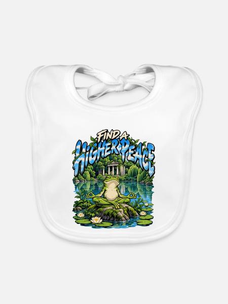 Find a Higher Peace – Meditativer Frosch - Baby Bio-Lätzchen - Weiß - Vorne