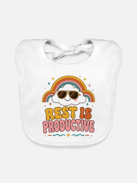 Rest ist produktiv Regenbogen - Baby Bio-Lätzchen - Weiß - Vorne
