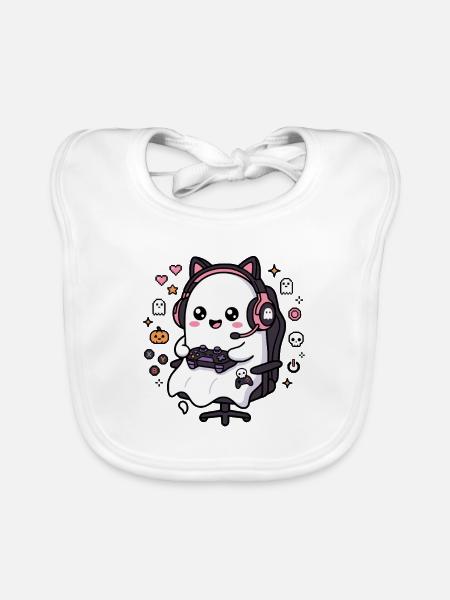 Niedliches Kawaii-Gamer-Geister-Videospiel-Ästhetik-Geschenk - Baby Bio-Lätzchen - Weiß - Vorne