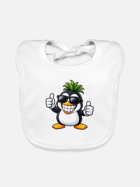 Cooler Pinguin mit Ananas Frisur - Baby Bio-Lätzchen - Weiß - Vorne