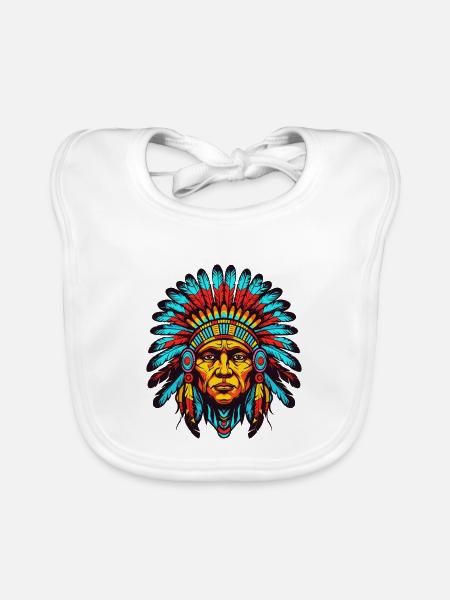 Bunter Indianerhäuptling Kopfschmuck - Baby Bio-Lätzchen - Weiß - Vorne
