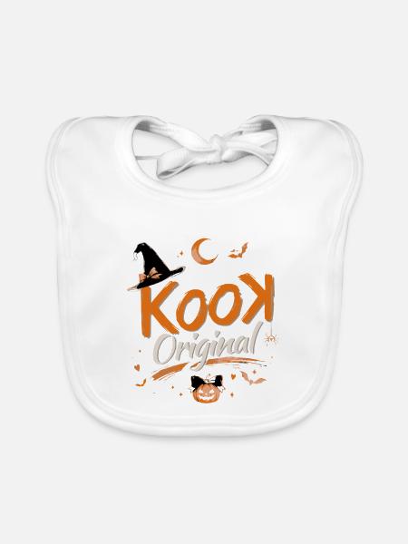 Kook Original Halloween Orange Pumpkin Witch - Baby Bio-Lätzchen - Weiß - Vorne