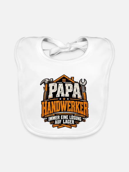 Papa Handwerker – Immer eine Lösung auf Lager - Baby Bio-Lätzchen - Weiß - Vorne