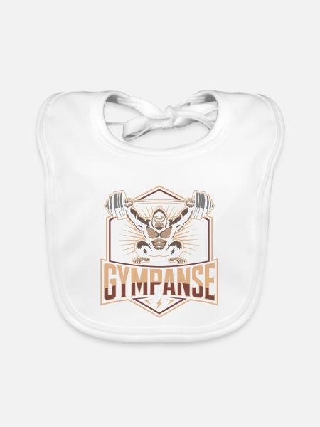 GYMPANSE Gewichtheber Bodybuilding - Baby Bio-Lätzchen - Weiß - Vorne