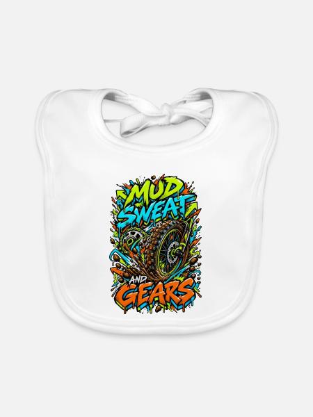 Mud Sweat and Gears Motocross Illustration - Baby Bio-Lätzchen - Weiß - Vorne