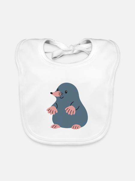 Maulwurf Illustration Geschenkidee Tierliebhaber - Baby Bio-Lätzchen - Weiß - Vorne