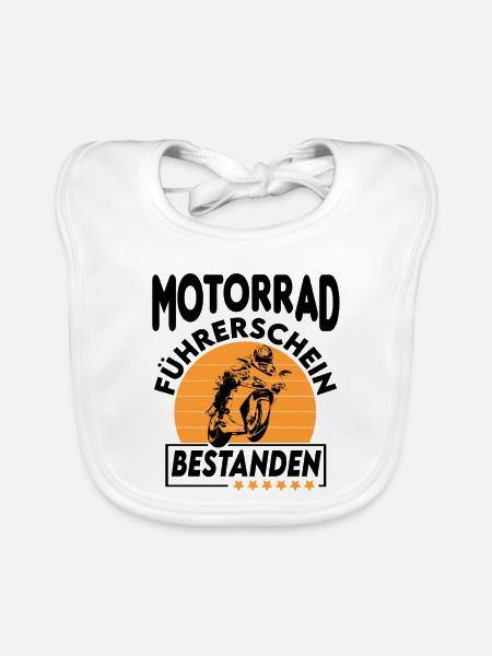 Motorrad Führerschein bestanden Sprüche fahren - Baby Bio-Lätzchen - Weiß - Vorne