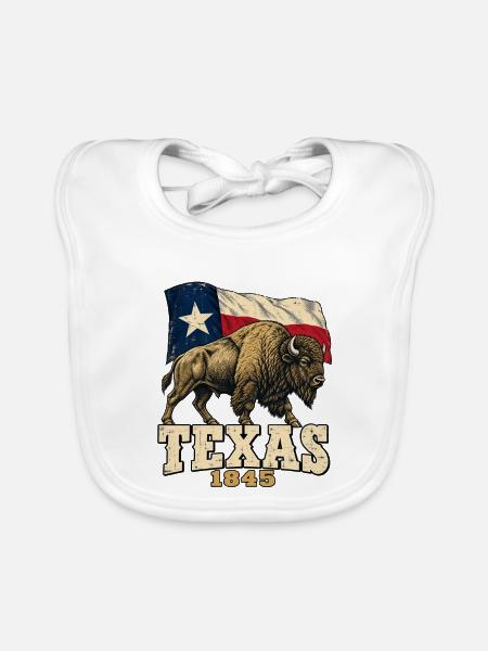 Texas Bison 1845 Flag Vintage - Baby Bio-Lätzchen - Weiß - Vorne