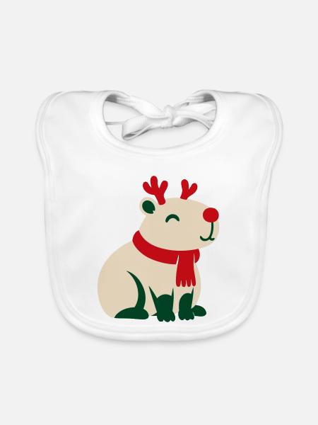 Rentier Rote Nase Clipart - Baby Bio-Lätzchen - Weiß - Vorne