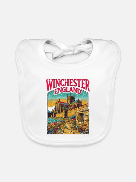 City Retro Winchester England Historic Landmark - Baby Bio-Lätzchen - Weiß - Vorne