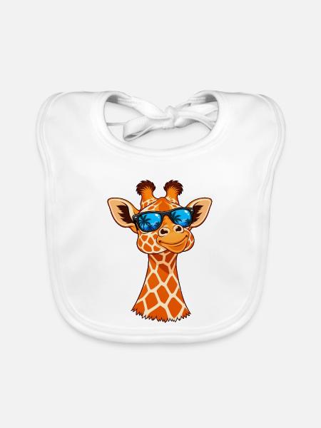 Coole Giraffe mit Sonnenbrille – Sommer Vibes - Baby Bio-Lätzchen - Weiß - Vorne