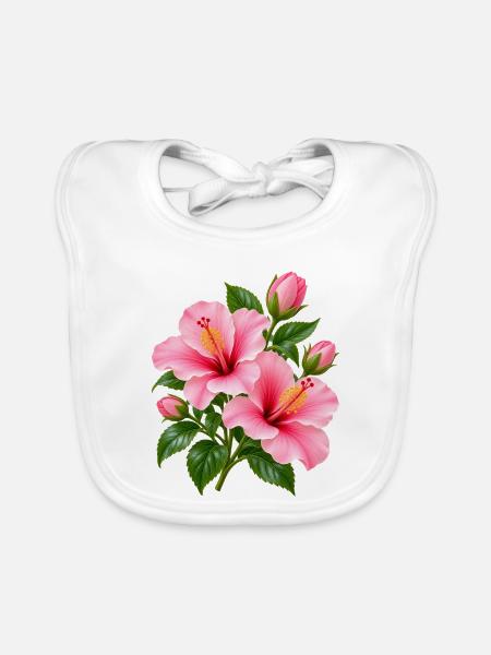 Rosa Hibiskusblüte - Baby Bio-Lätzchen - Weiß - Vorne
