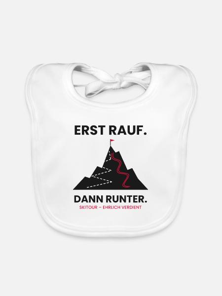 Erst rauf, dann runter | Skitour - Baby Bio-Lätzchen - Weiß - Vorne