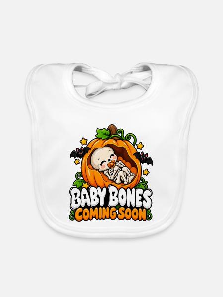 Kürbis-Skelett Baby Bones Ankündigung - Baby Bio-Lätzchen - Weiß - Vorne