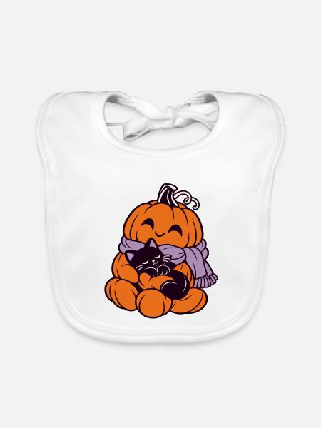 Kuschelpumpkin Katze im Herbst - Baby Bio-Lätzchen - Weiß