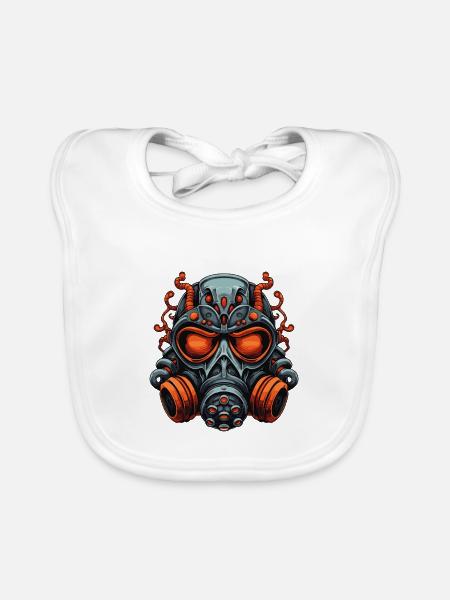 Gasmaske mit Tentakeln Orange - Baby Bio-Lätzchen - Weiß - Vorne