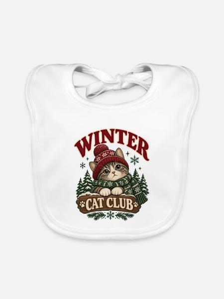 Winter Cat Club Gemütliche Katze - Baby Bio-Lätzchen - Weiß - Vorne